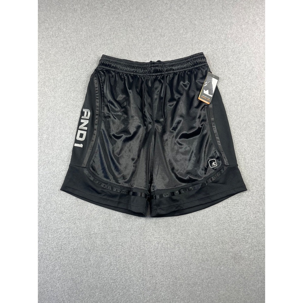 And1 Core BasketBall Shorts Mens L Black Shiny Silky Loose Fit 11" Inseam